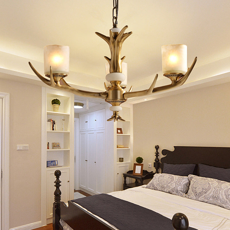 Multi-Head Chandelier Light Fixtures Rustic Antler Chandelier Pendant Lamp with White Glass Shade