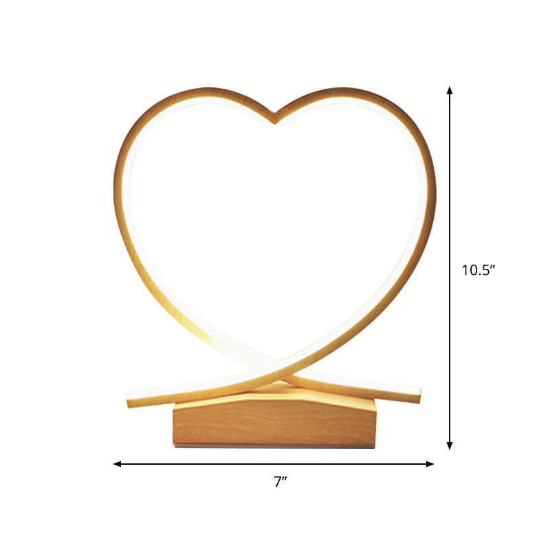 Cuore in metallo piccolo lampada da scrivania modernista a led legno illuminazione per le legno con ombra acrilica