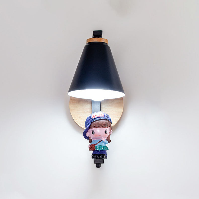 Lampada a parete conica Nordica Metal 1 testa da letto per bambini Montaggio montato sulla lettura con arredamento giocattolo