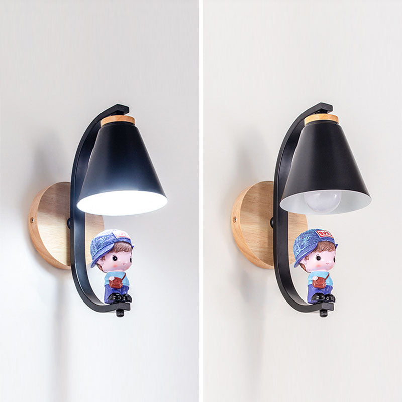 Lampada a parete conica Nordica Metal 1 testa da letto per bambini Montaggio montato sulla lettura con arredamento giocattolo