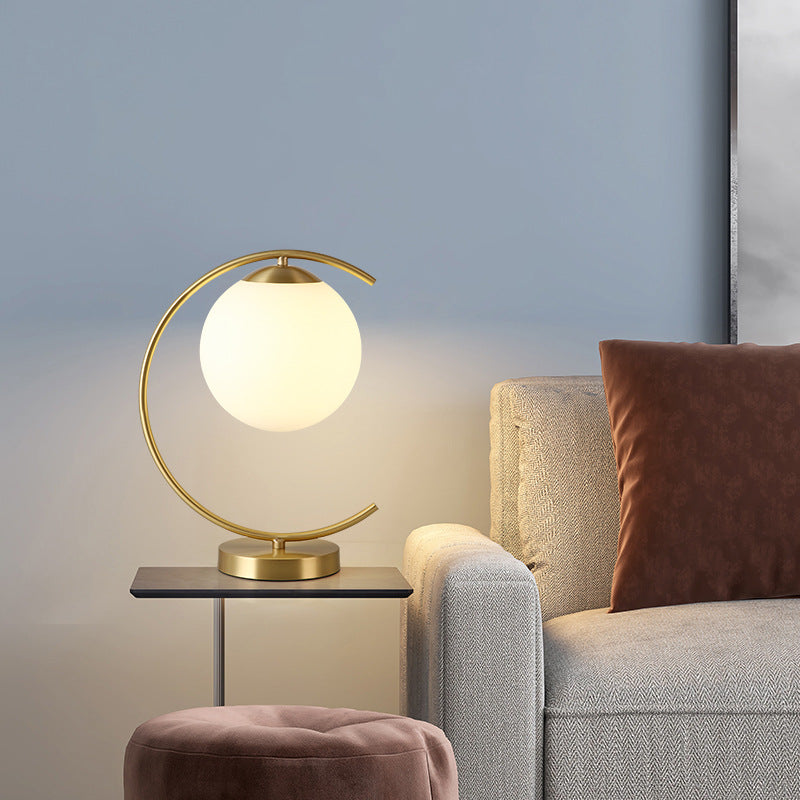 Postmodern Full Brass Glass Ball Desk Lamp for Bedroom Living Room Table Lamps