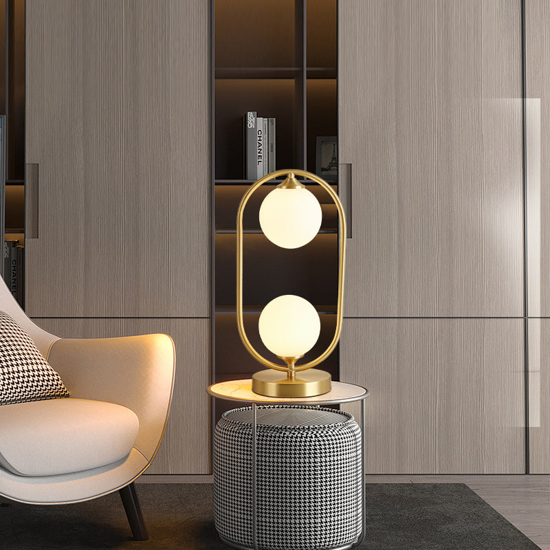 Postmodern Full Brass Glass Ball Desk Lamp for Bedroom Living Room Table Lamps