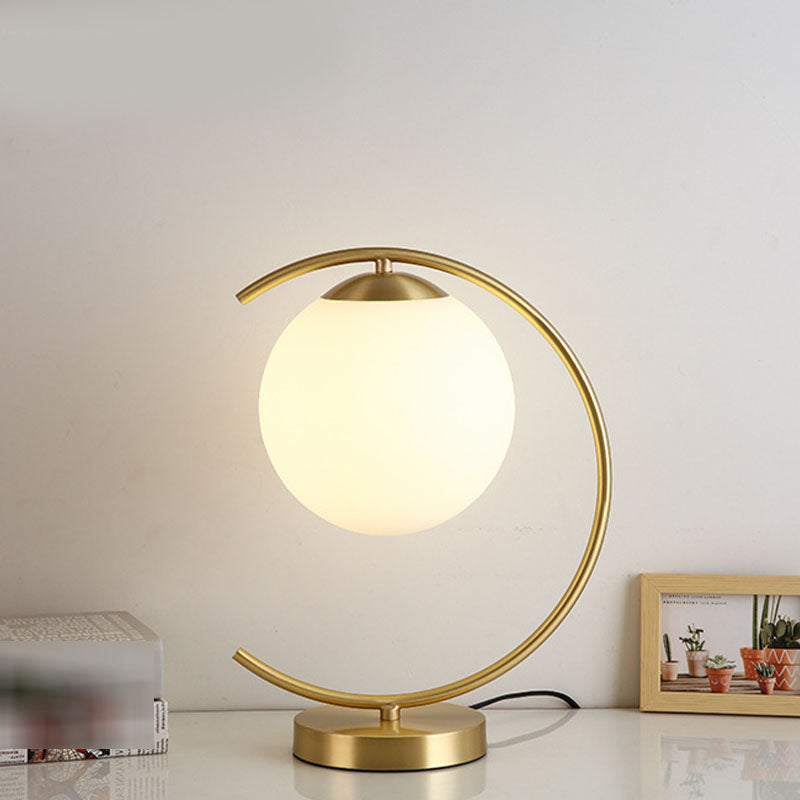 Postmodern Full Brass Glass Ball Desk Lamp for Bedroom Living Room Table Lamps