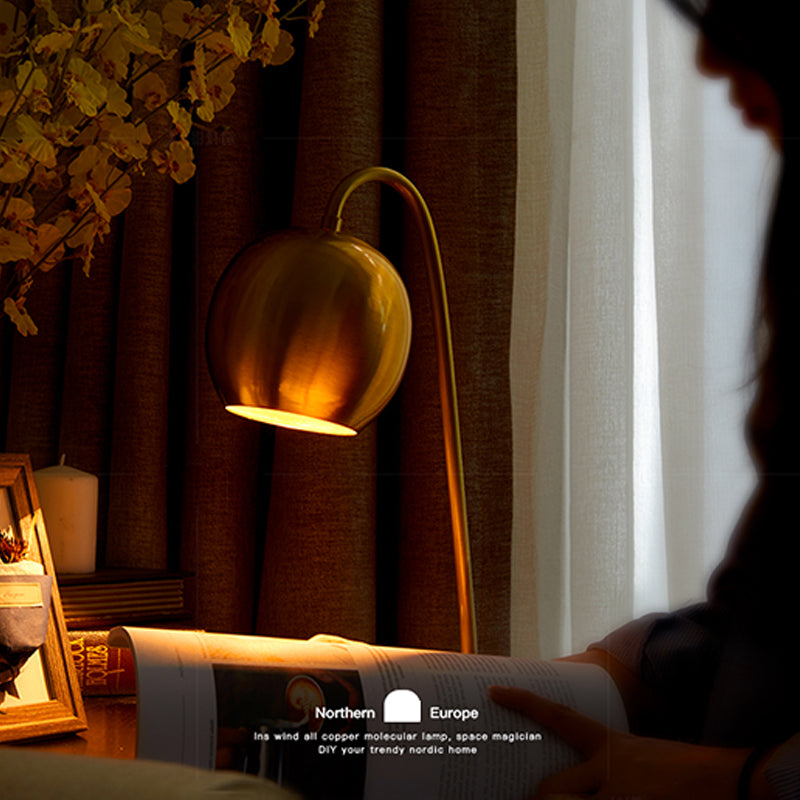 Minimalist Style Table Lamp Brass Spherical Night Table Lamp with Metal Shade