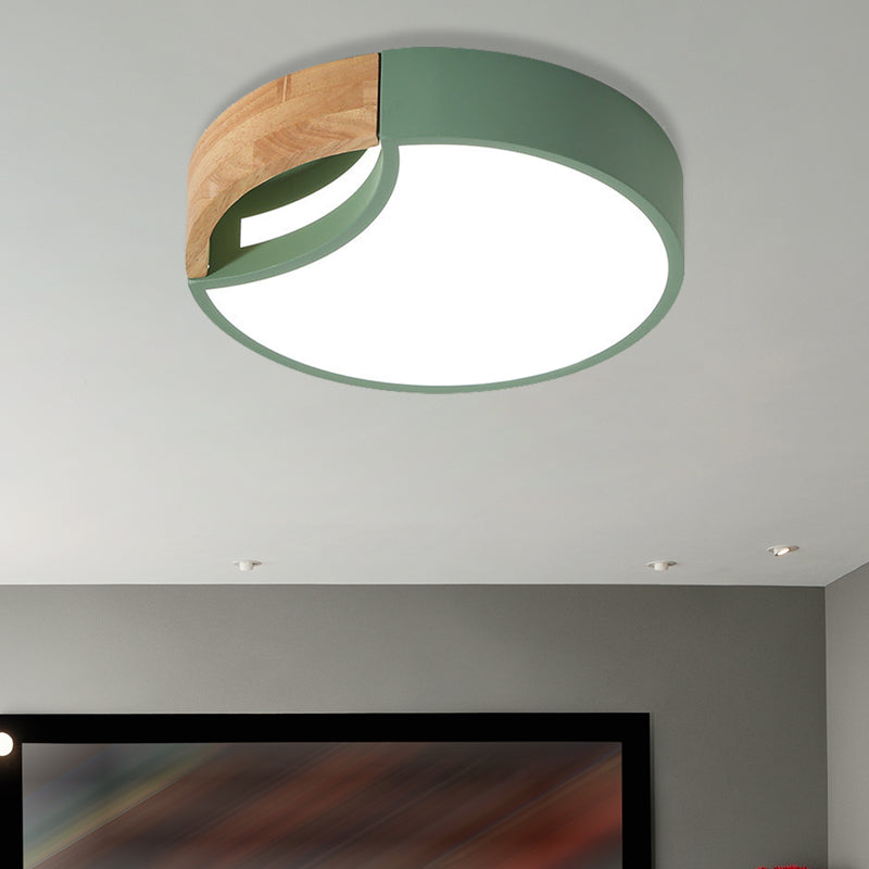 Splicing Rounded Flush Ceiling Light Nordic Iron Grey/White/Green LED Flush Mount in White Light with Wood Grip, 12"/16"/19.5" Wide