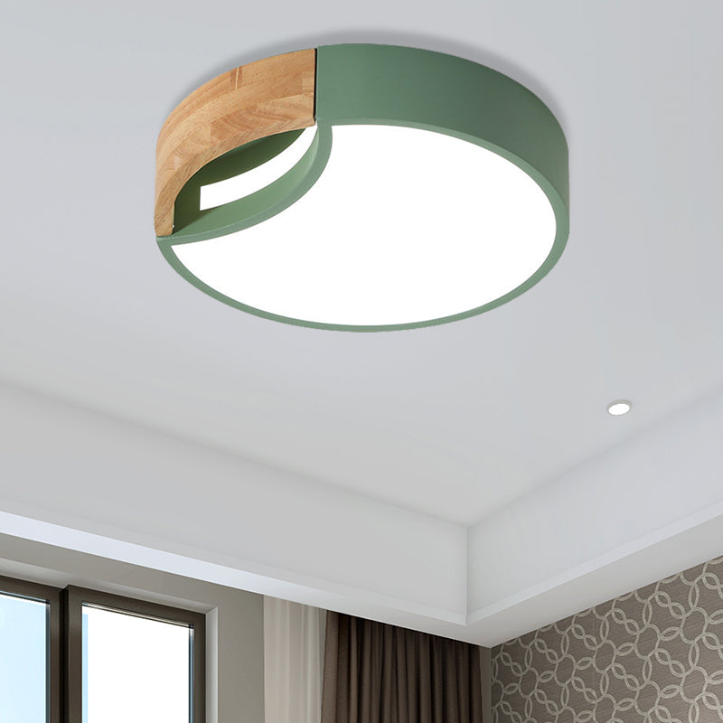 Splicing Rounded Flush Ceiling Light Nordic Iron Grey/White/Green LED Flush Mount in White Light with Wood Grip, 12"/16"/19.5" Wide
