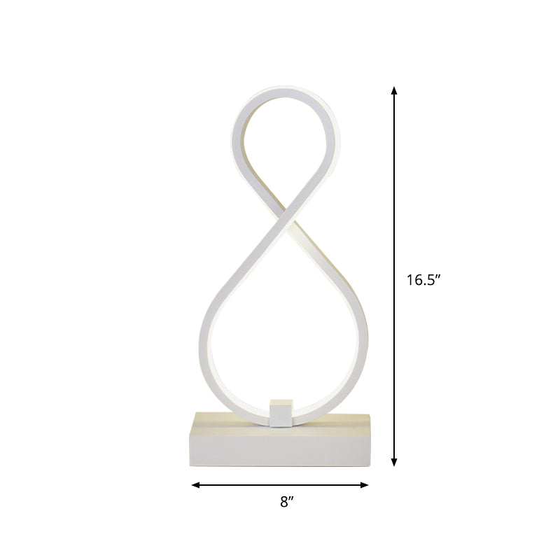 Tableau Twisted Modernisme Acrylique LED White Nightstand Lampe avec base en métal rectangulaire