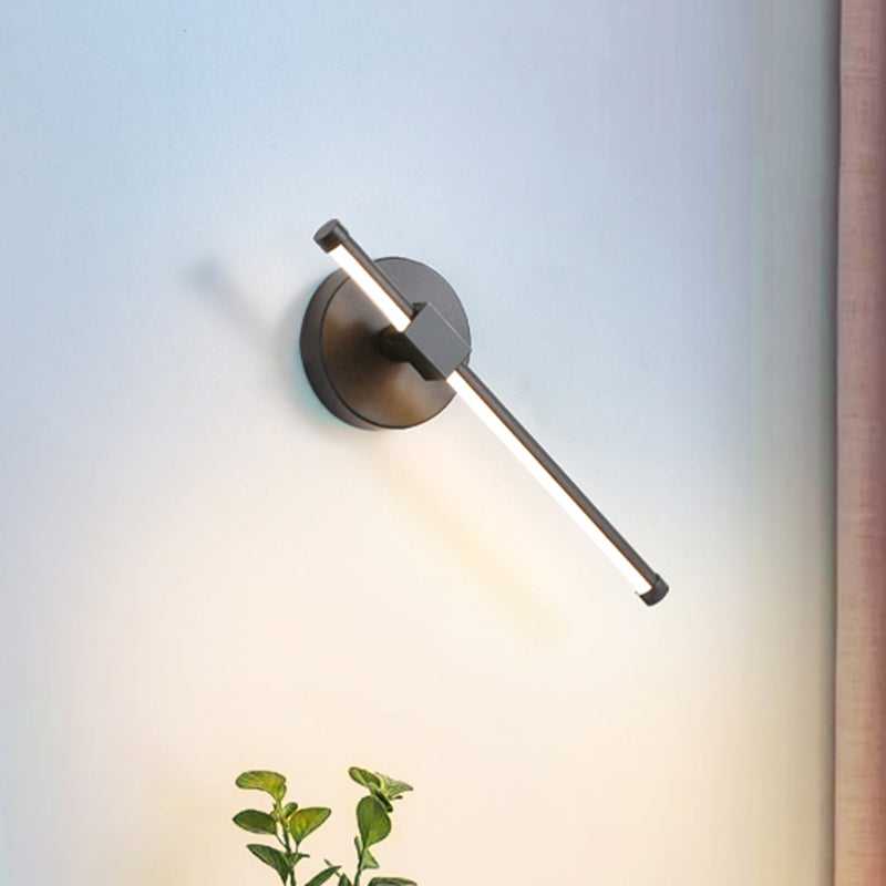 Acrylic Tube Wall Lamp Modernism LED Black Sconce Light Fixture with Circle Metal Backplate, Warm/White Light