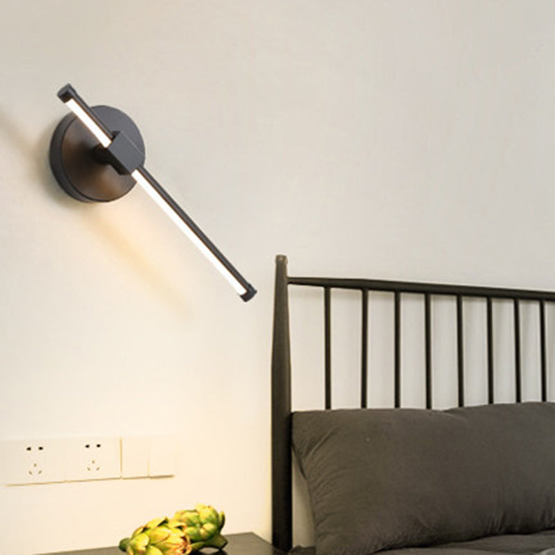 Acrylic Tube Wall Lamp Modernism LED Black Sconce Light Fixture with Circle Metal Backplate, Warm/White Light