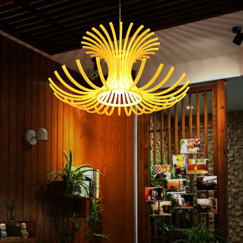 Japanese 1 Head Pendant Light Beige Flared Suspended Lighting Fixture with Bamboo Shade