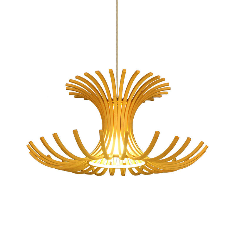 Japanese 1 Head Pendant Light Beige Flared Suspended Lighting Fixture with Bamboo Shade