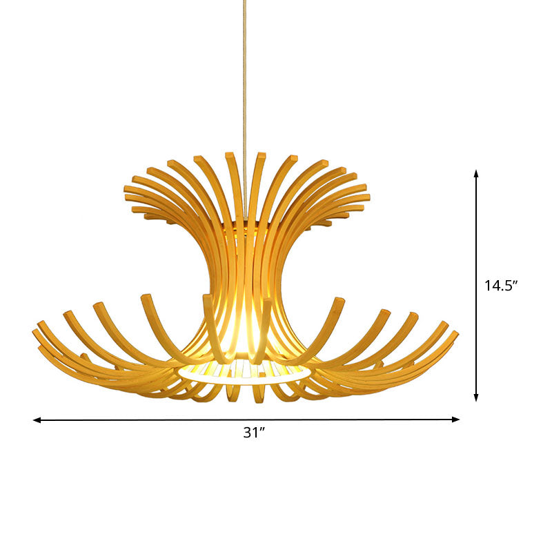 Japanese 1 Head Pendant Light Beige Flared Suspended Lighting Fixture with Bamboo Shade