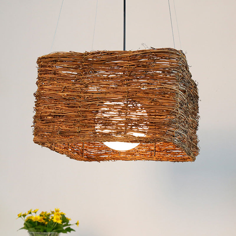 1 Kopf rechteckige hängende helle leichte japanische rattan hängende Lichtleuchte in Braun