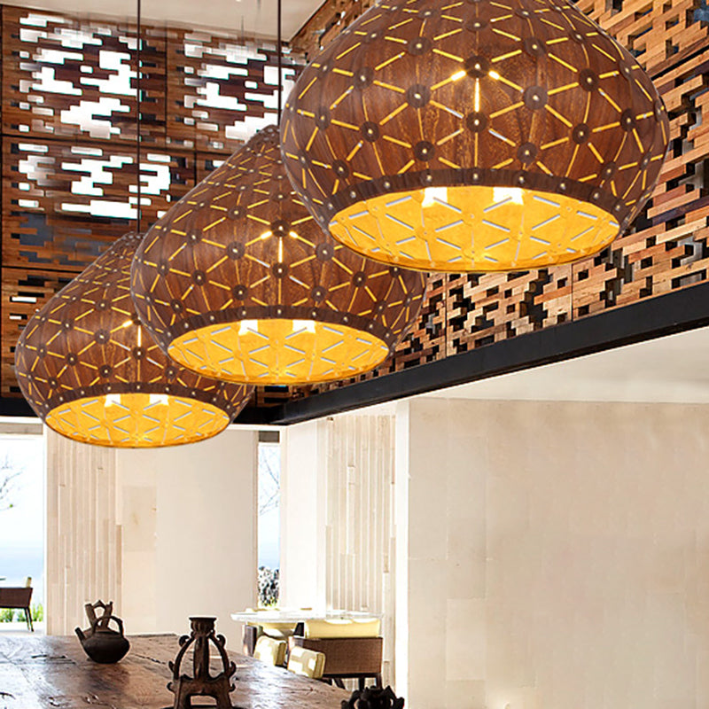 1 camera da letto in bulbo che illumina l'Asia marrone lampada appesa con tonalità in legno di lacrima