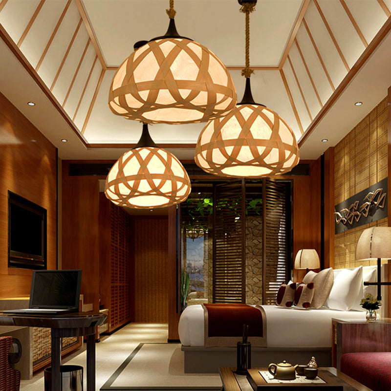 Hemisferio Luz colgante de madera japonesa 1 accesorio de iluminación suspendida en beige