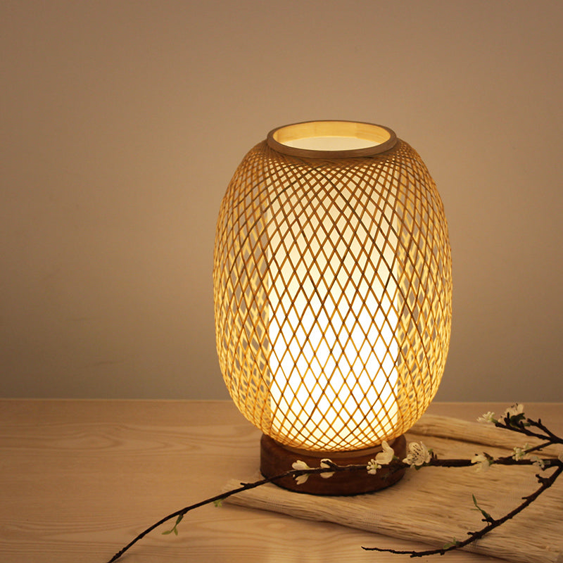 Japanese Hand-Worked Task Lighting Bamboo 1 Head Small Desk Lamp in Wood for Bedside