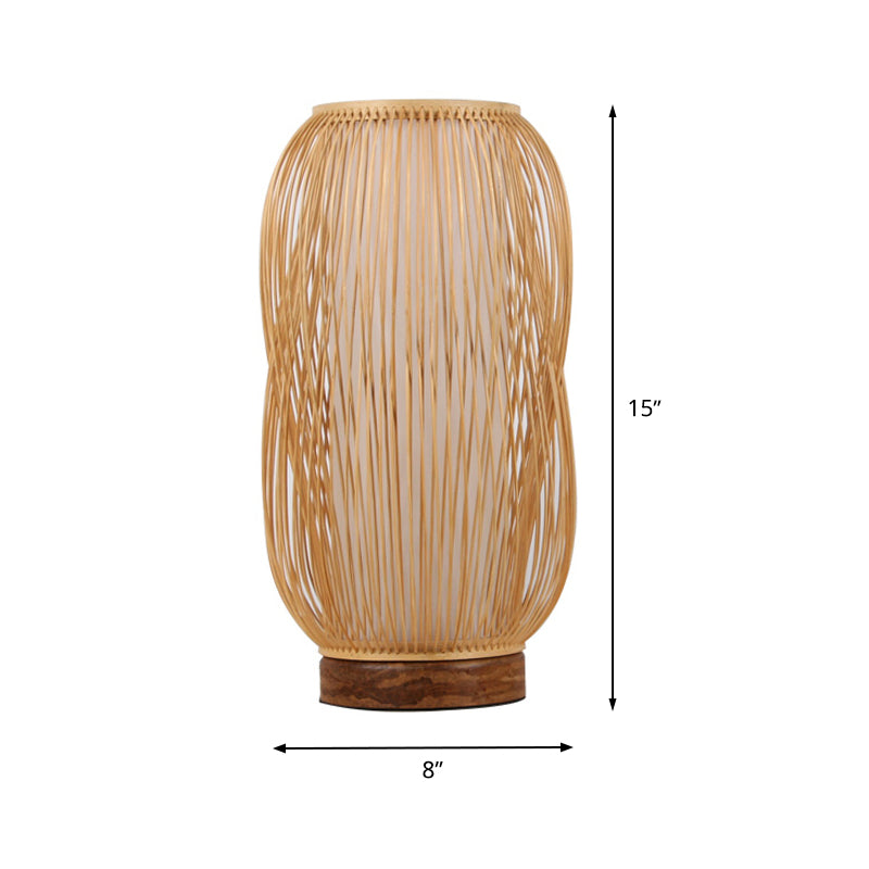 Cylinder Desk Light Chinese Bamboo 1 Bulb Task Lighting in Wood with Circular Wood Base