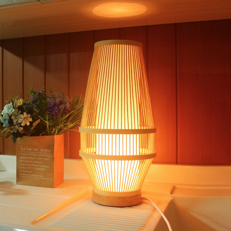 Basket Bamboo Desk Lamp Japanese 1 Head Beige Task Light with Inner White Tubular Shade