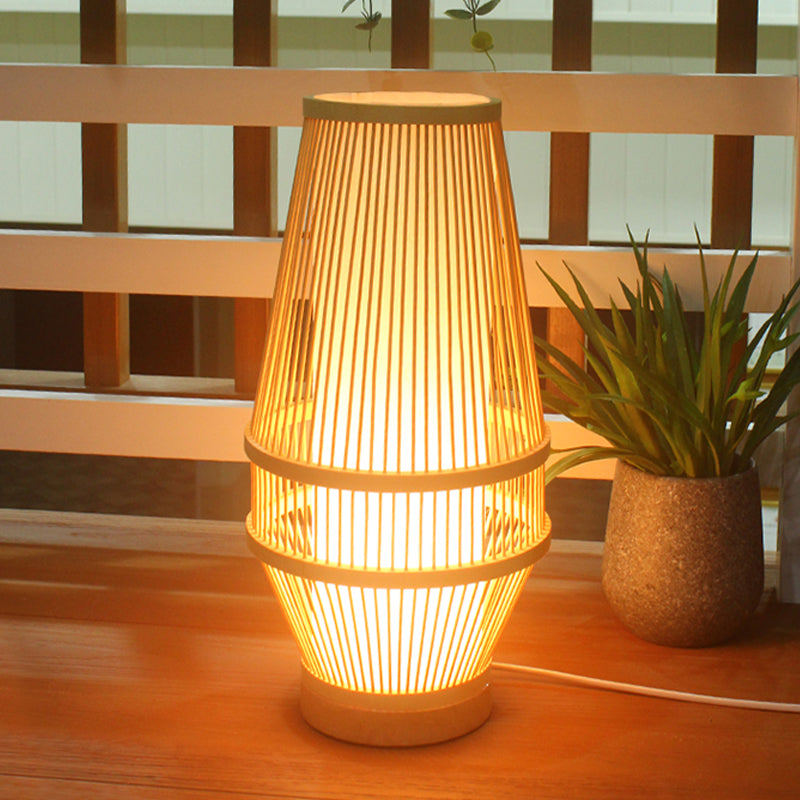 Basket Bamboo Desk Lamp Japanese 1 Head Beige Task Light with Inner White Tubular Shade
