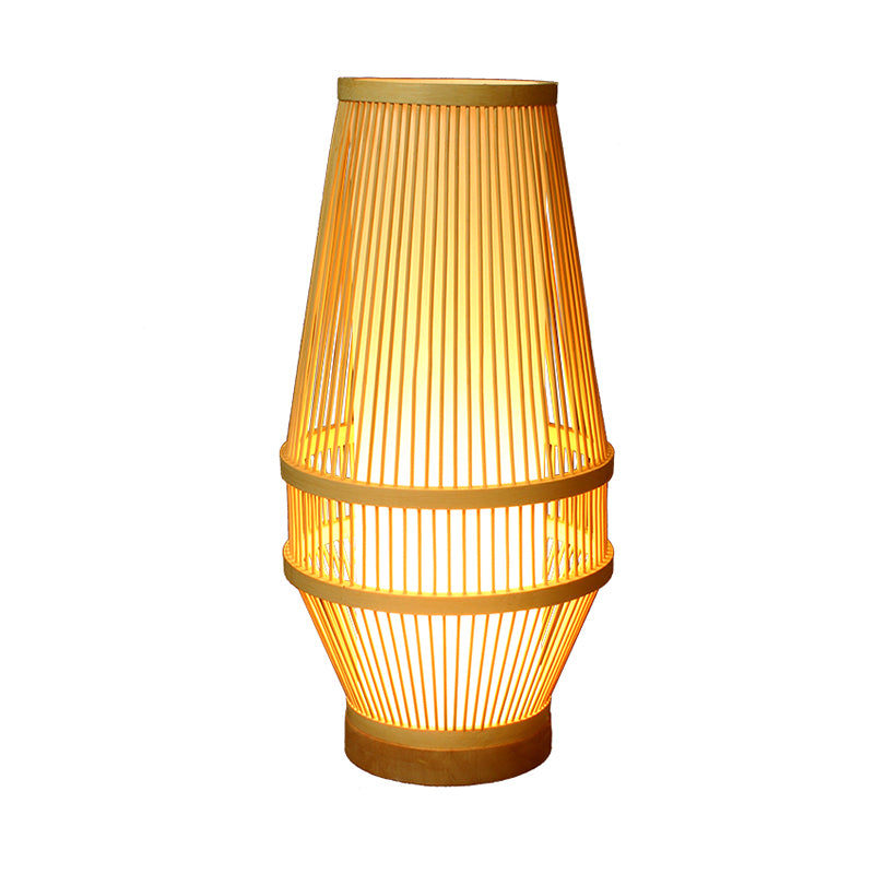 Basket Bamboo Desk Lamp Japanese 1 Head Beige Task Light with Inner White Tubular Shade