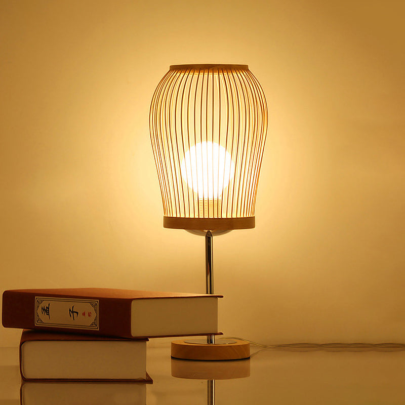Lanterna da lavoro Illuminazione in bambù cinese 1 lampadina Beige Piccola lampada da scrivania per soggiorno