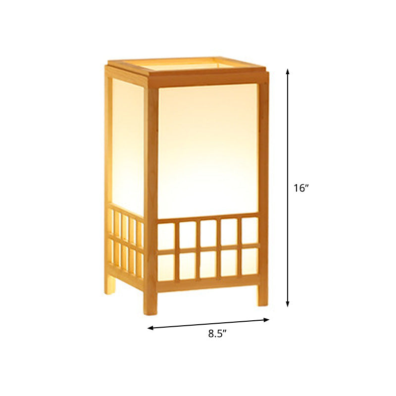 Wood Rectangular Task Light Chinese 1 Bulb Small Desk Lamp in Beige for Restaurant