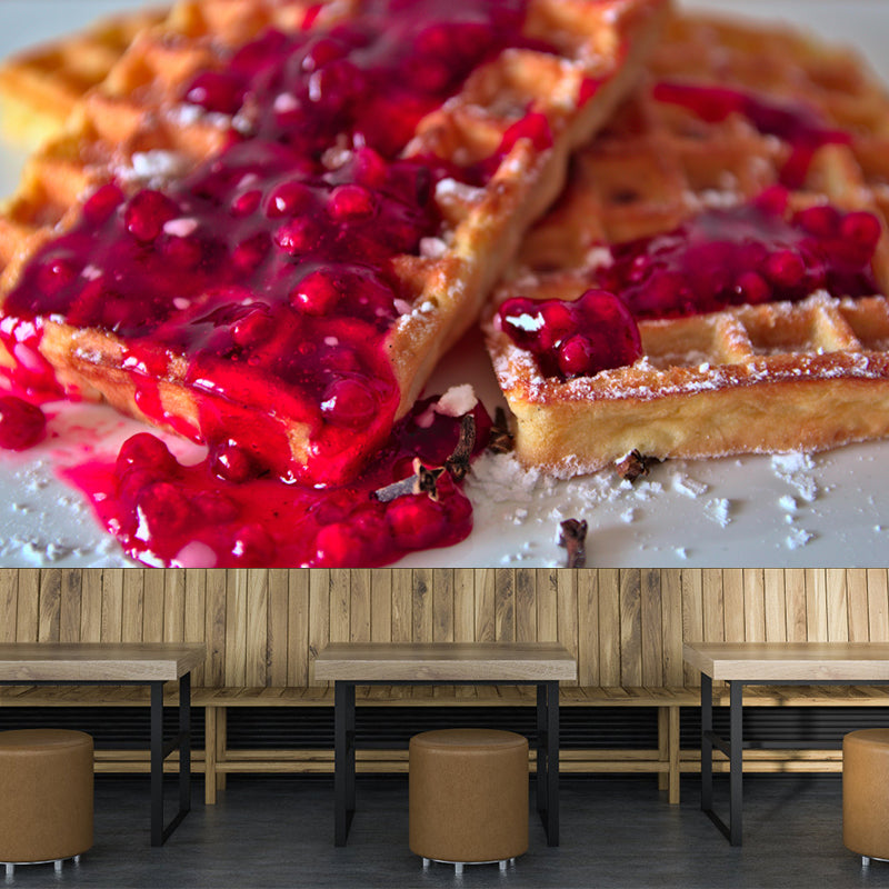 Customized Wall Mural Dessert with Waffle Pattern Mildew Resistant Wallpaper Commerce Shop