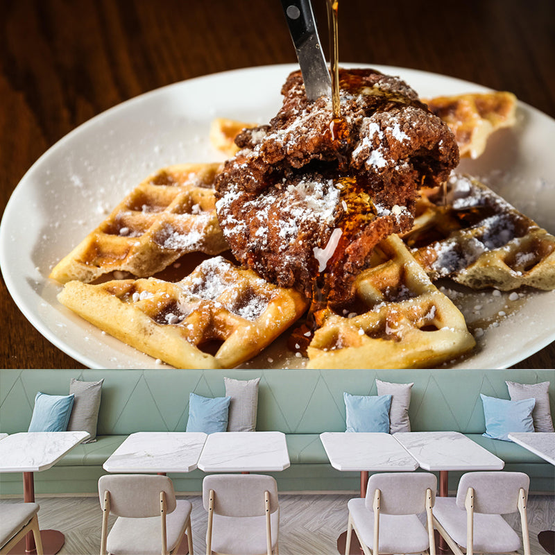 Customized Wall Mural Dessert with Waffle Pattern Mildew Resistant Wallpaper Commerce Shop