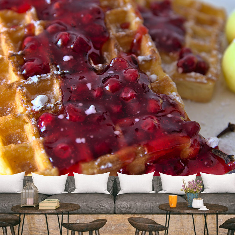 Customized Wall Mural Dessert with Waffle Pattern Mildew Resistant Wallpaper Commerce Shop