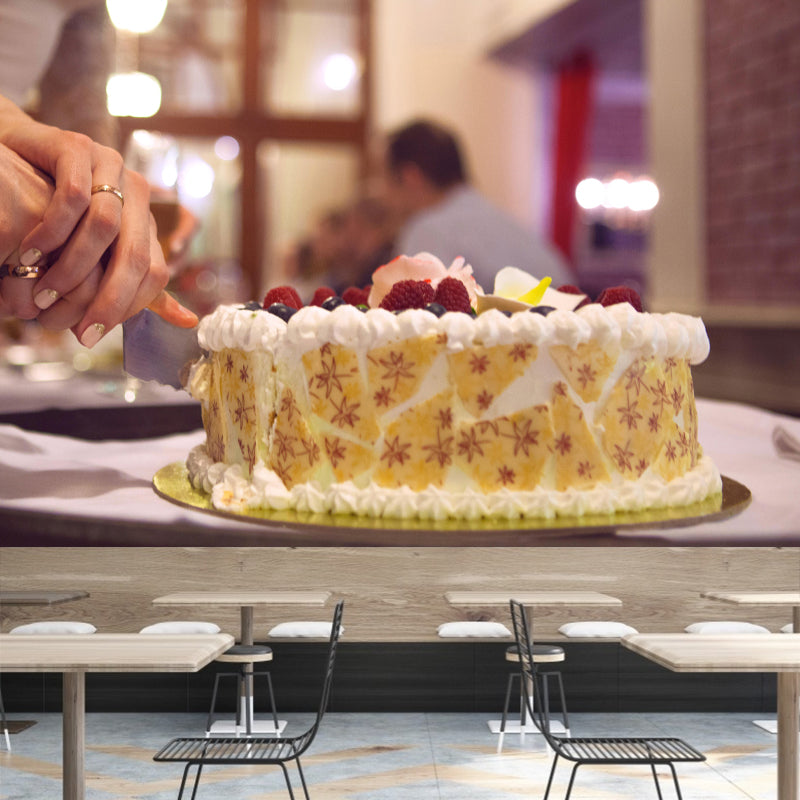 Modern Mural Dessert with Wedding Cake Pattern Wall Decor for Dessert Shop