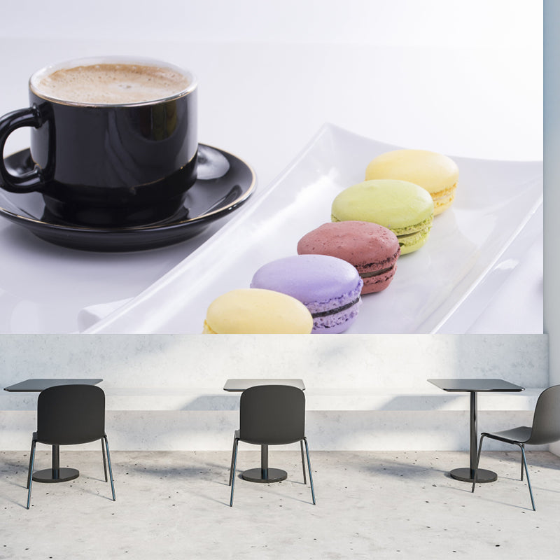 Customized Wall Mural Dessert with Macaron Pattern Mildew Resistant Wallpaper Commerce Shop