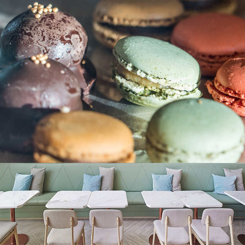 Customized Wall Mural Dessert with Macaron Pattern Mildew Resistant Wallpaper Commerce Shop