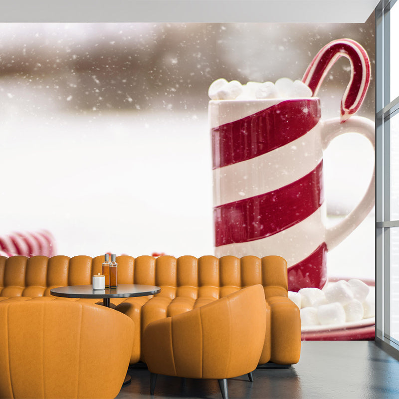 Customized Mural Dessert with Marshmallow Pattern Mildew Resistant Wallpaper Commerce Shop