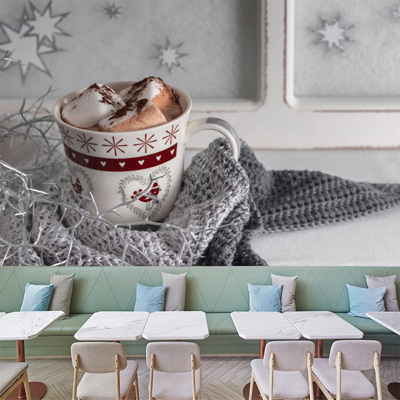 Customized Mural Dessert with Marshmallow Pattern Mildew Resistant Wallpaper Commerce Shop