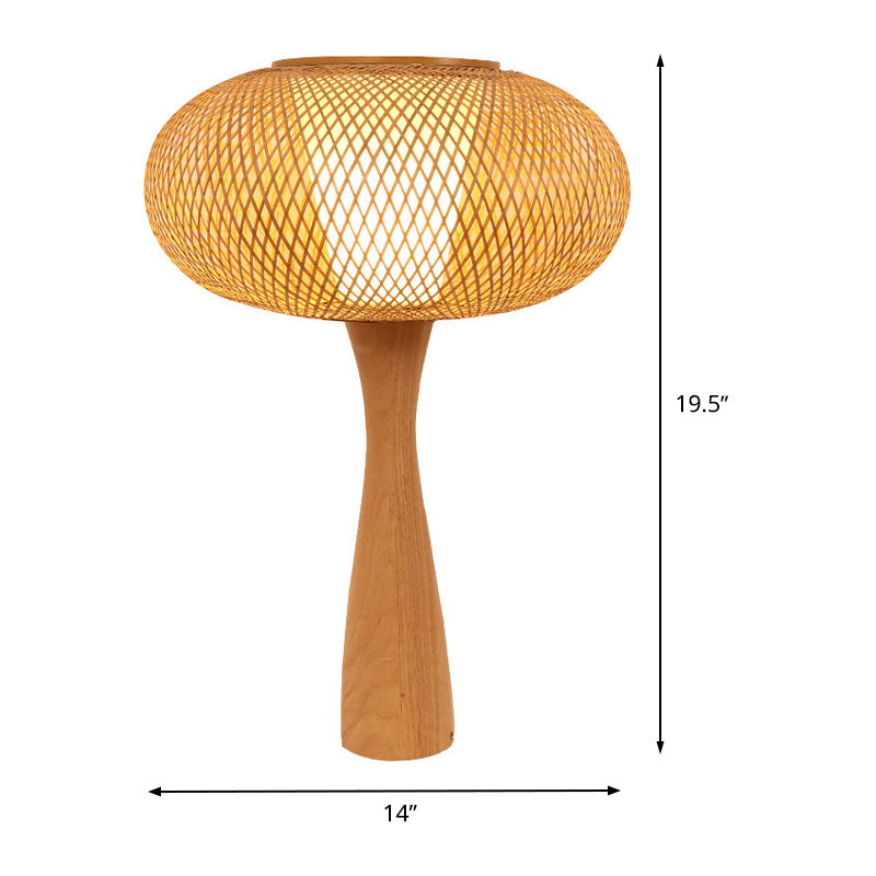 1 tête d'éclairage de tâche artisanal à la main Aian lampe de bureau en bambou en beige avec base en bois évasé