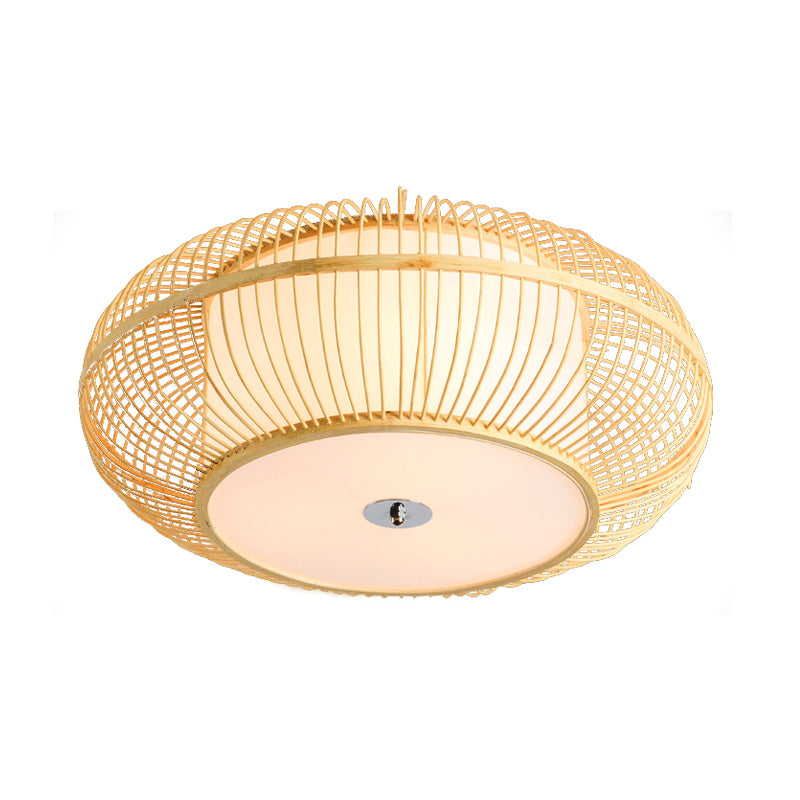 1 Head Bedroom Flush Light Asian Beige Ceiling Mounted Fixture with Donut Bamboo Shade