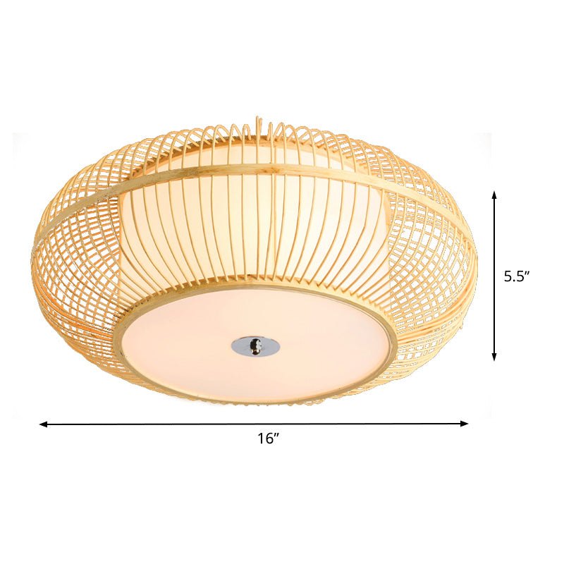 1 Head Bedroom Flush Light Asian Beige Ceiling Mounted Fixture with Donut Bamboo Shade
