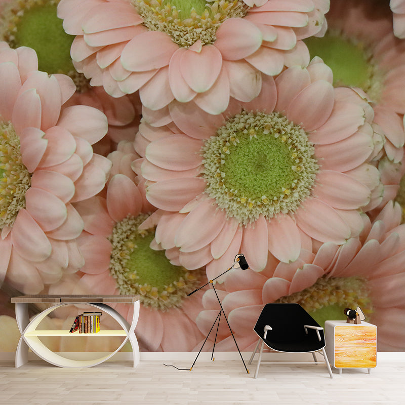 Pink Flower Mural for Living Room Decoration Moisture Resistant, Custom Size Available