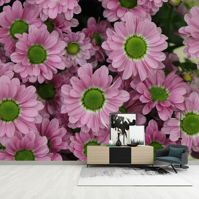 Pink Flower Mural for Living Room Decoration Moisture Resistant, Custom Size Available