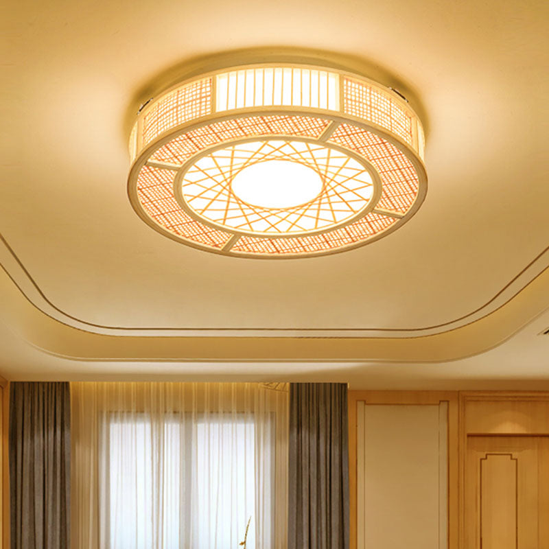 Bamboe handbewerkte Japanse inbouwlamp met 3 lampen, plafondmontage in hout