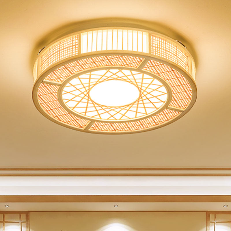 Bamboe handbewerkte Japanse inbouwlamp met 3 lampen, plafondmontage in hout