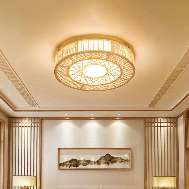 Bamboe handbewerkte Japanse inbouwlamp met 3 lampen, plafondmontage in hout