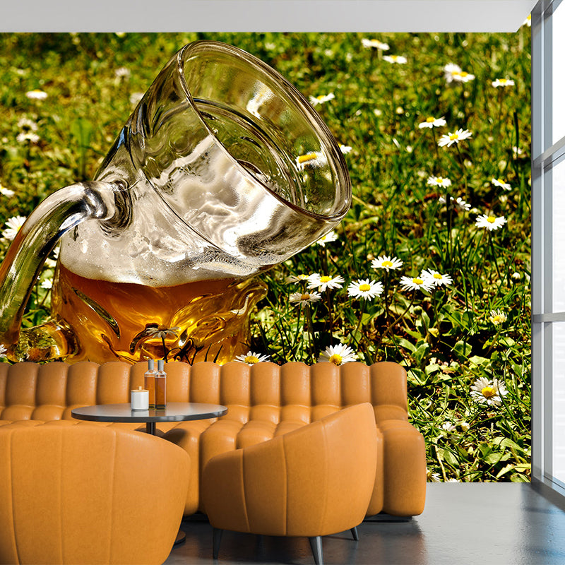 Yellow Beer Wine Mural Wallpaper for Wine Pub Stain Resistant, Custom Size Available