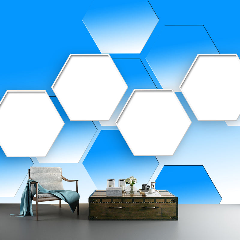 Hexagon Geometric Illustration Mural Living Room Wall Art, Personalized Size Available