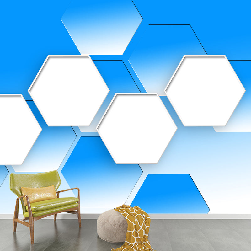Hexagon Geometric Illustration Mural Living Room Wall Art, Personalized Size Available