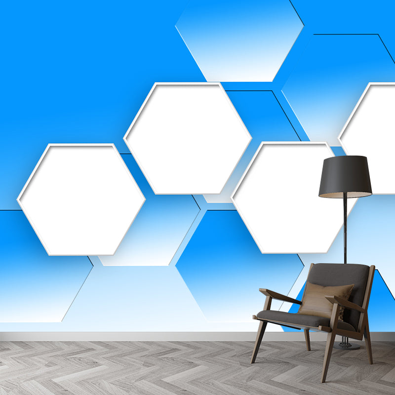 Hexagon Geometric Illustration Mural Living Room Wall Art, Personalized Size Available