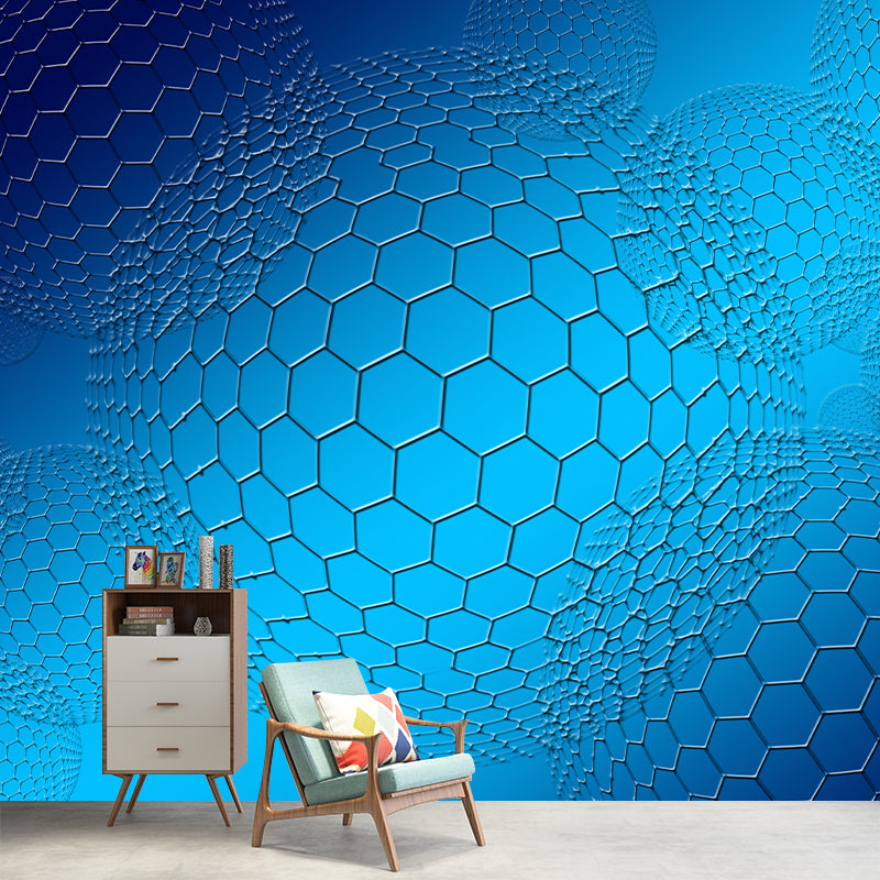 Hexagon Geometric Illustration Mural Living Room Wall Art, Personalized Size Available