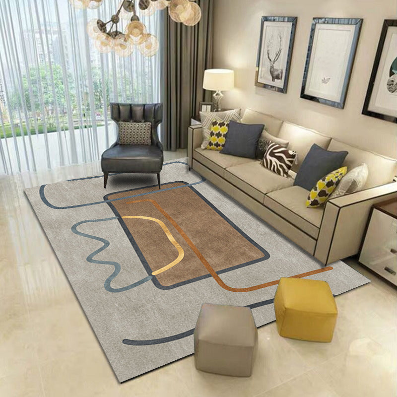 Grey Modern Carpet Polyester Graphic Carpet Washable Carpet for Home Decoration