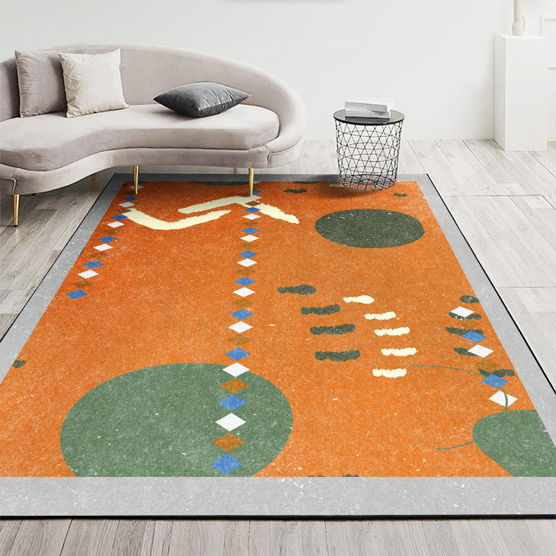 Orange Modern Carpet Polyester Circle Carpet Washable Carpet for Living Room