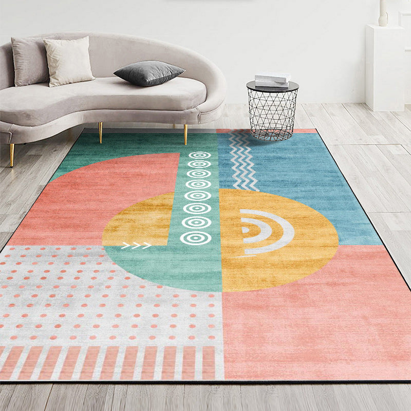 Orange Modern Carpet Polyester Circle Carpet Washable Carpet for Living Room